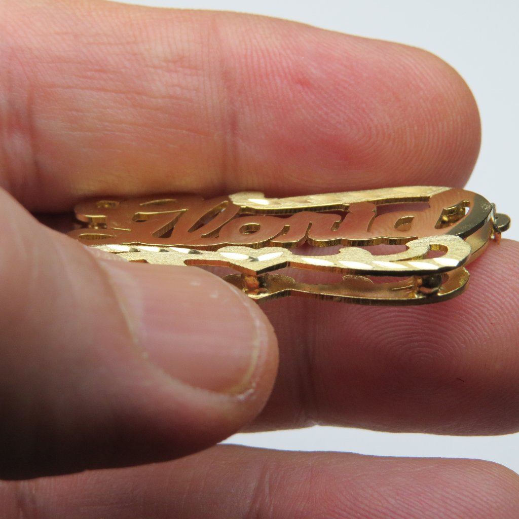14k Gold Double Name Plate Gloria Hand Made